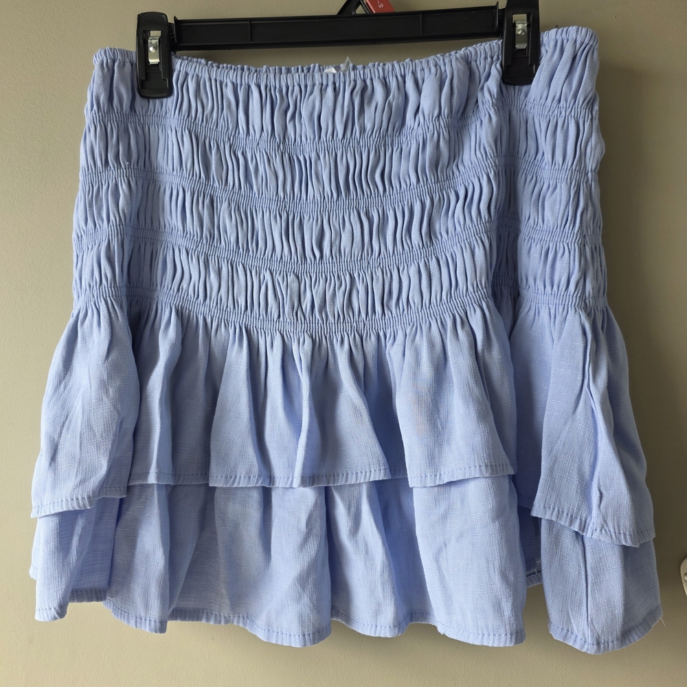 glam Light Blue Smocked Tiered Mini Skirt